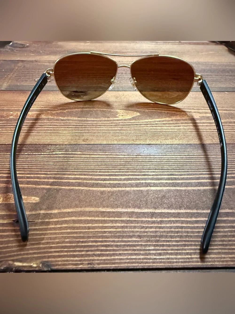 CARFIA Gold Aviator Sunglasses Brown Lenses Black Arms
